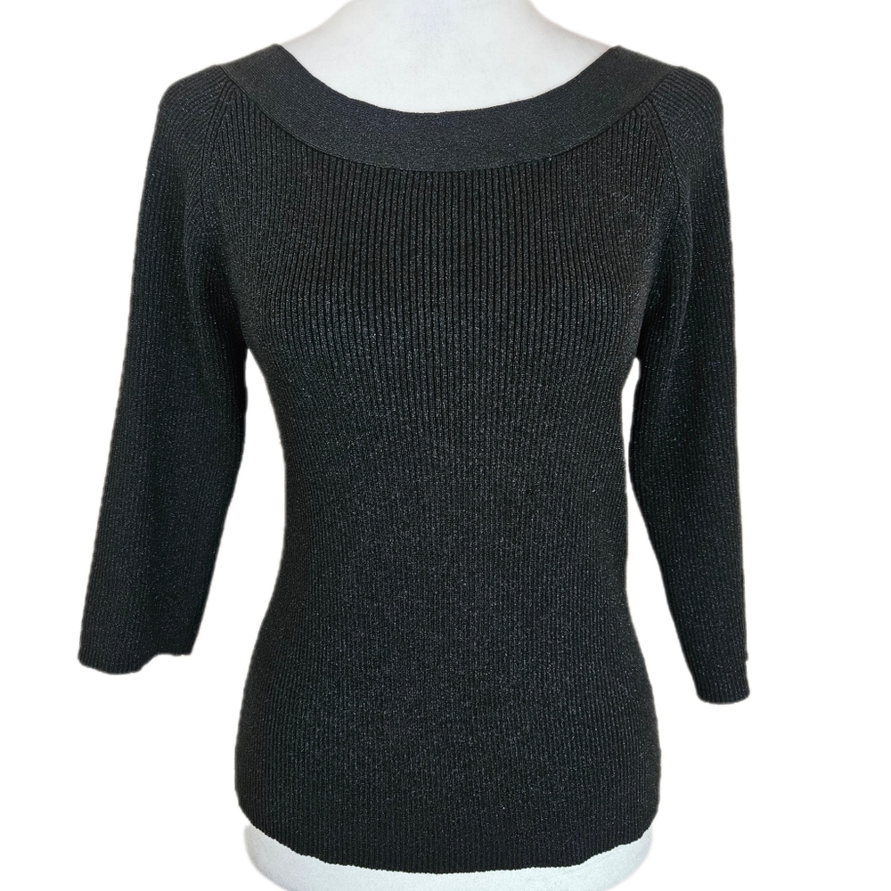 Claudia D Silk Blend Ribbed Metallic Top Womens Small Y2K Glam Minimalist Fitted